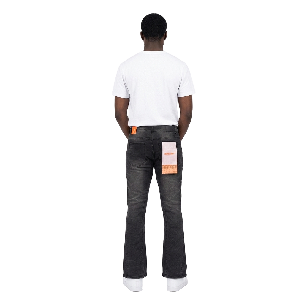 Men's Studded Frayed Seam Bootcut Jeans | Black
