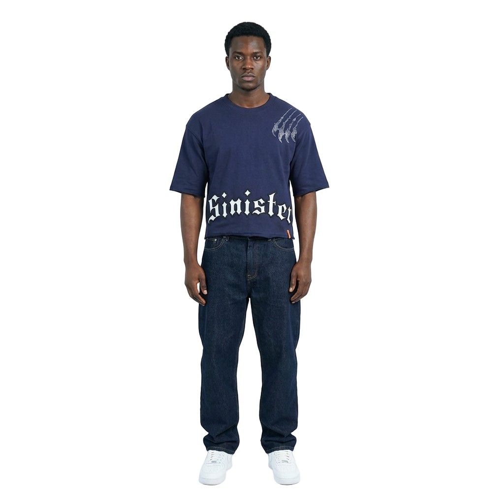 Men's Sinister Boxy Cut T-Shirt | Navy & White