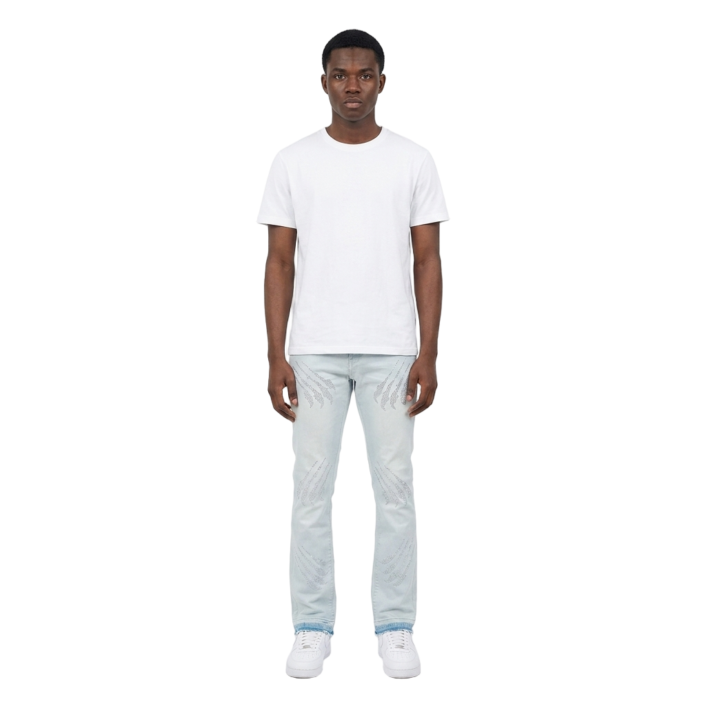 Men's Straight Leg Rhinestone Claw Jeans | Light Wash