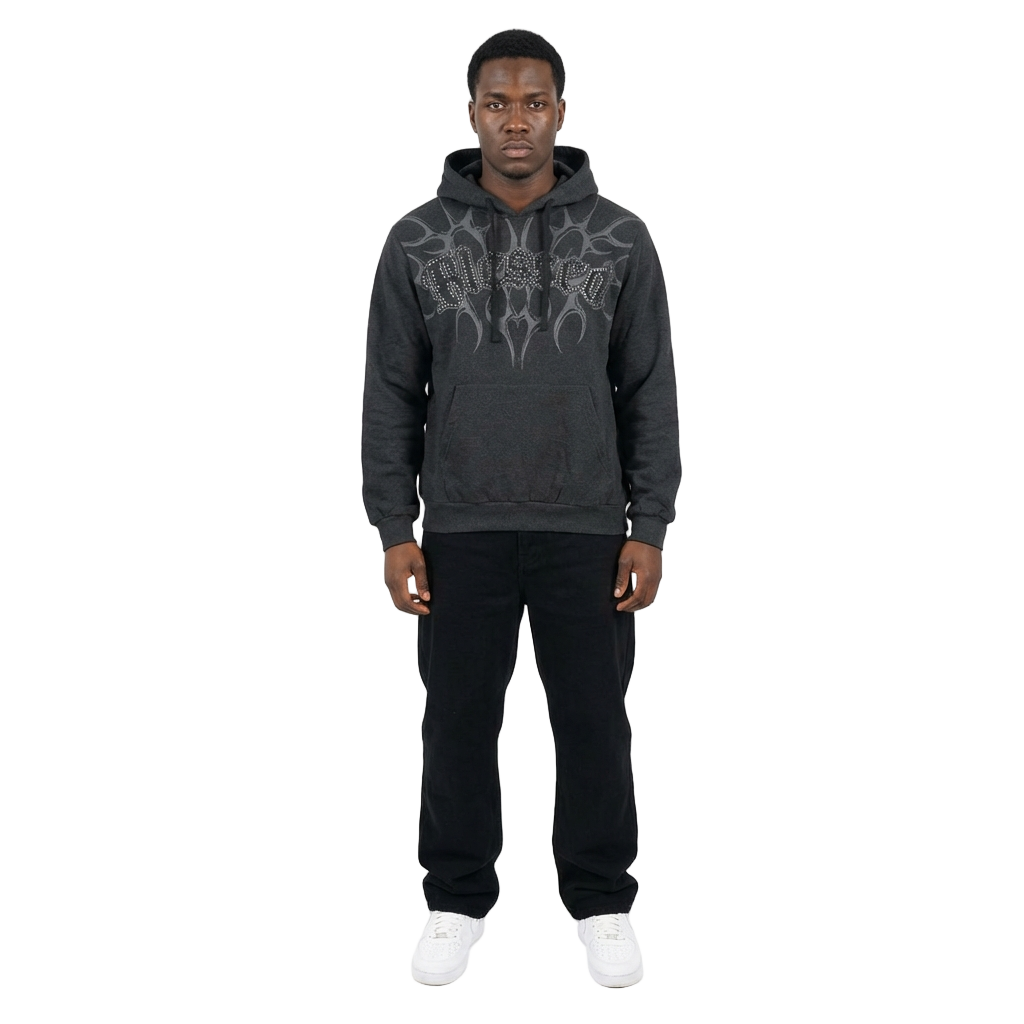 Men's Blessed Rhinestone Hoodie | Charcoal