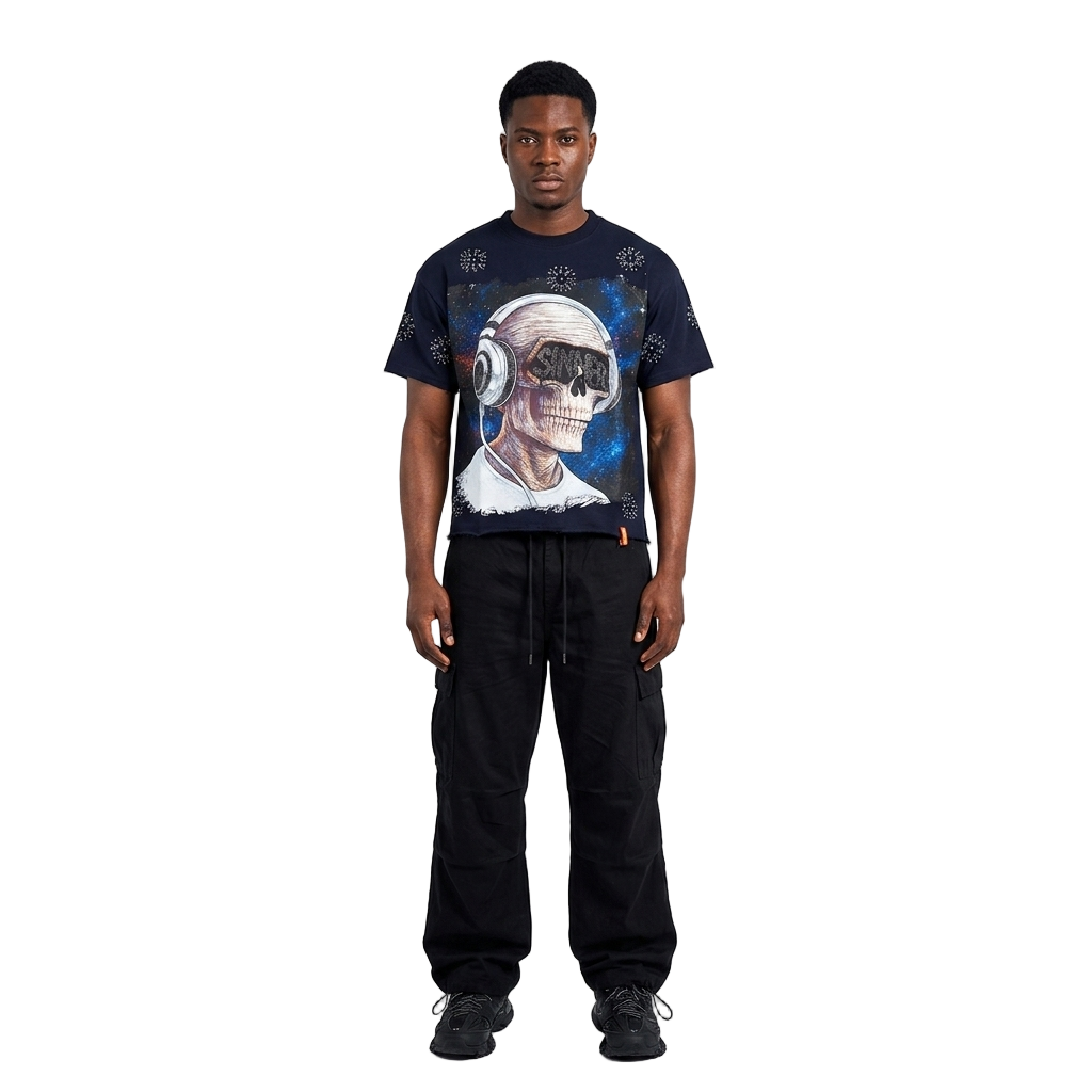 Men's Skull in Headphones T-Shirt | Navy