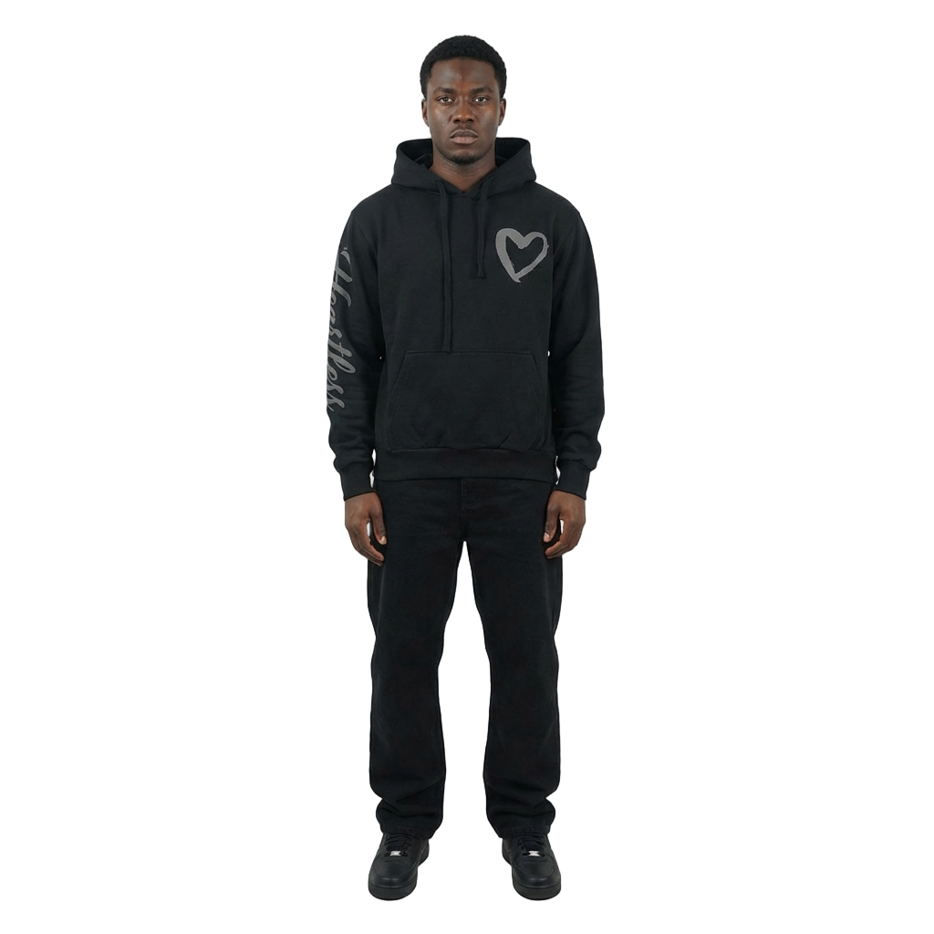 Men's Heartless Graphic Script Hoodie | Black