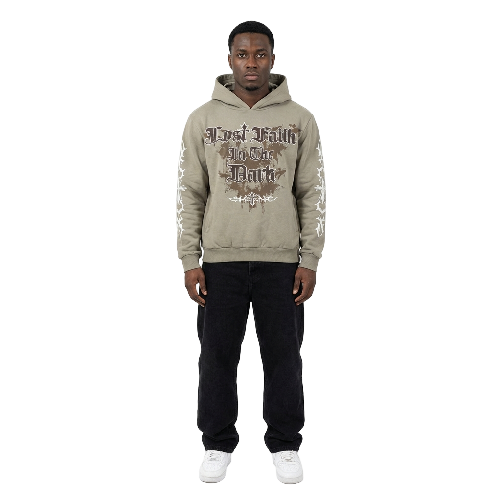 Men's Lost Faith Gothic Hoodie | Taupe Brown