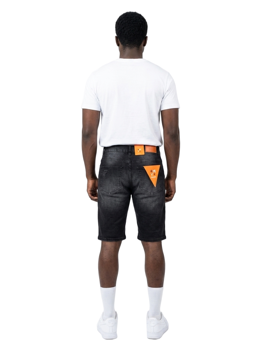 Men's Ripped Distressed Denim Jean Shorts | Black Wash
