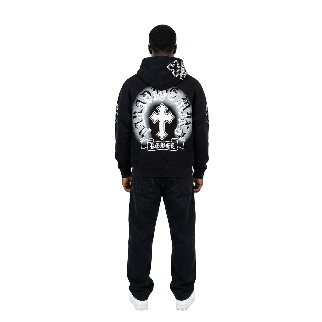 Unisex Gothic Rebel Zip Hoodie | Black