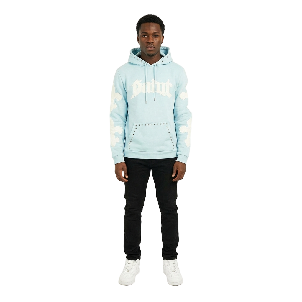 Men's Saint Studded Hoodie | Light Blue