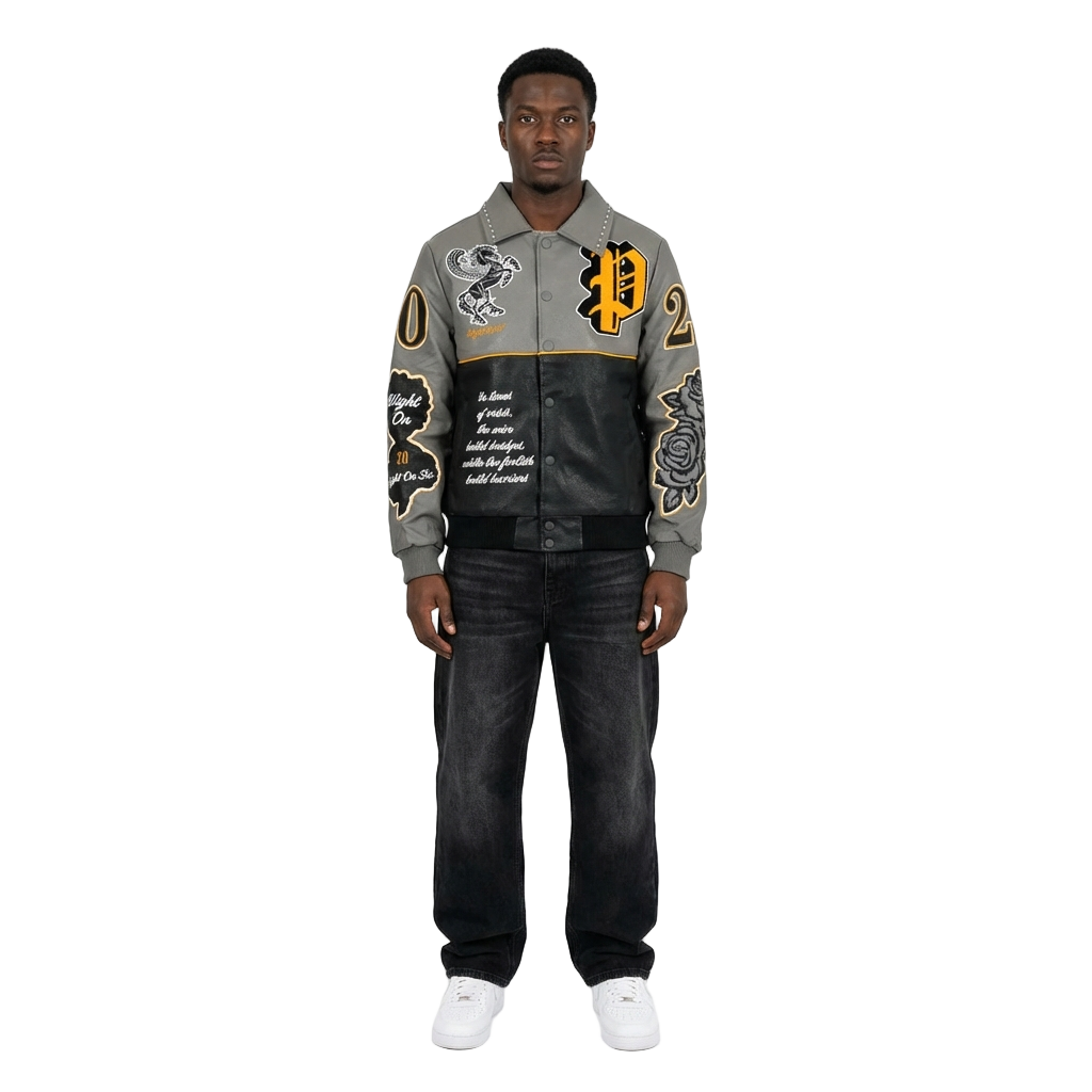 Men's Pegasus Varsity Bomber Jacket | Grey / Black