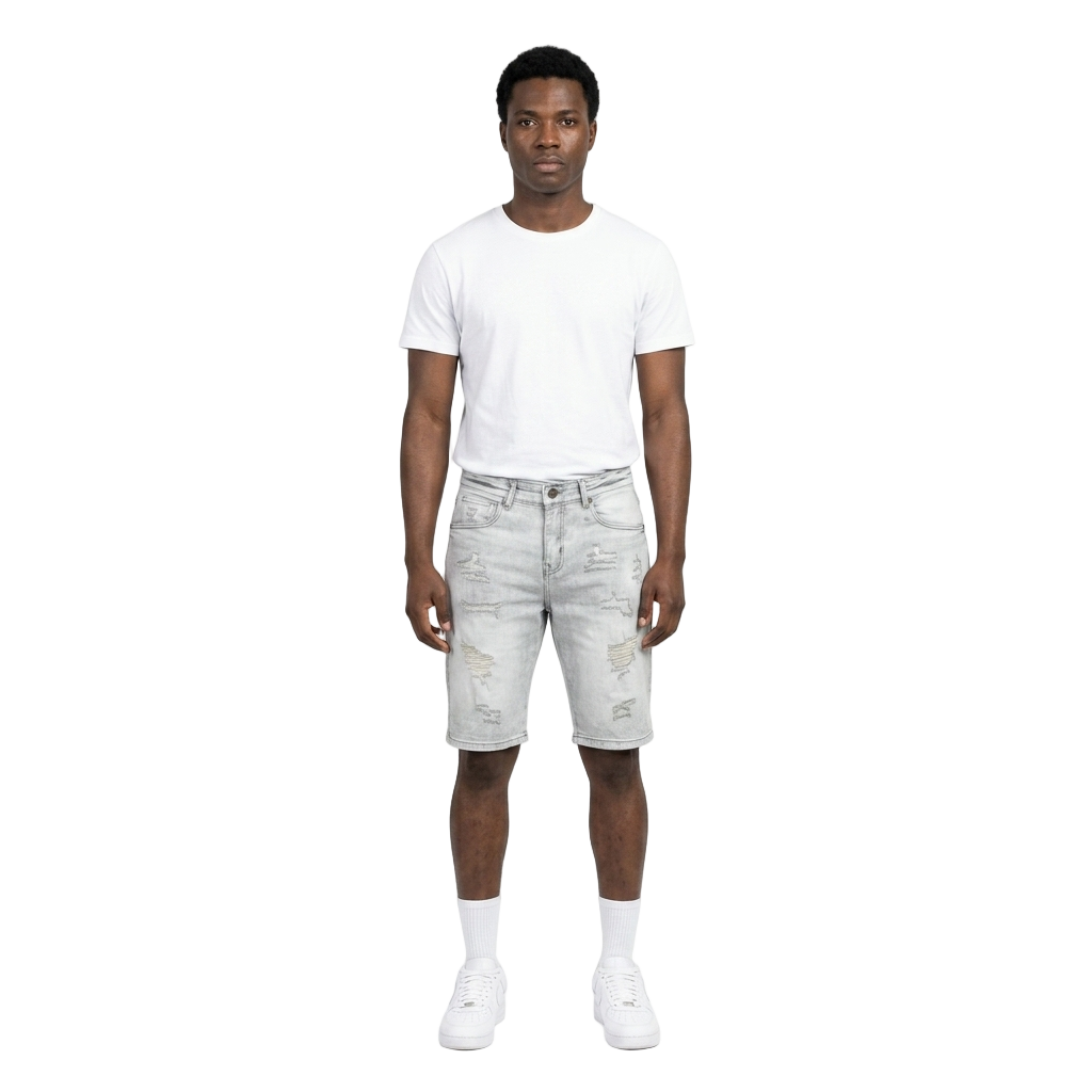 Men's Ripped Distressed Denim Jean Shorts | Grey