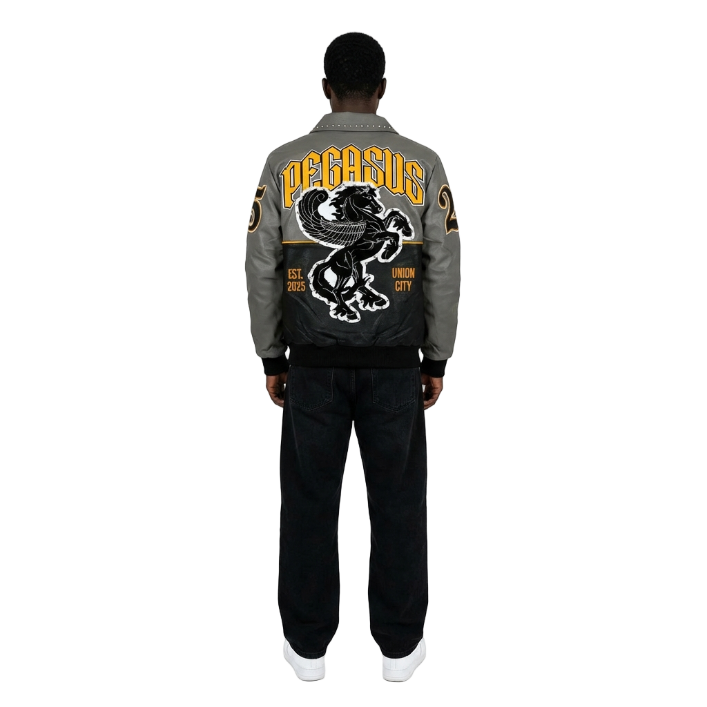Men's Pegasus Varsity Bomber Jacket | Grey / Black