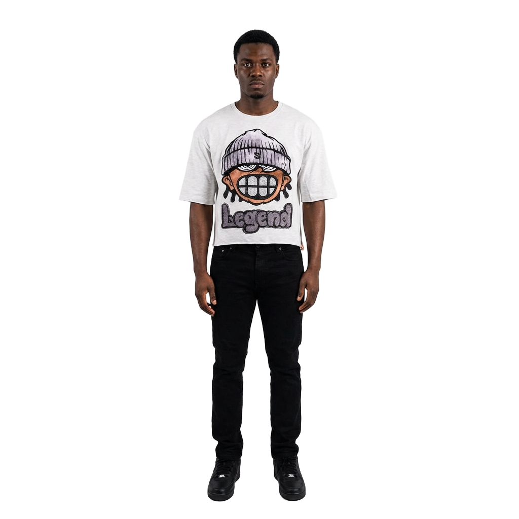 Men's Rhinestone Teeth Cropped Graphic T-Shirt | Grey