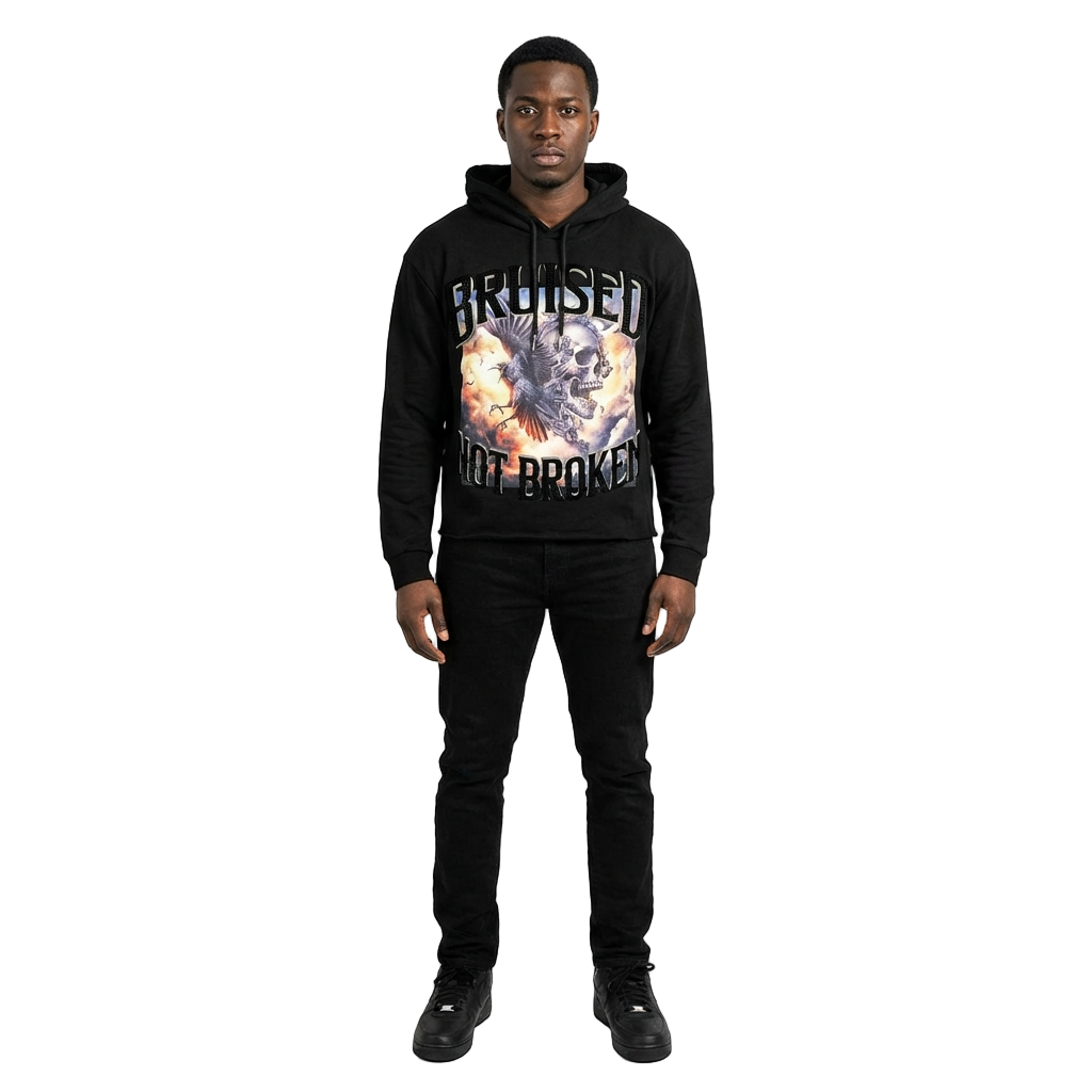 Men's Bruised Not Broken Rhinestone Hoodie | Black