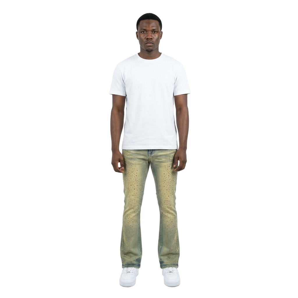 Men's Flare Leg Rhinestone Jeans | Vintage Blue