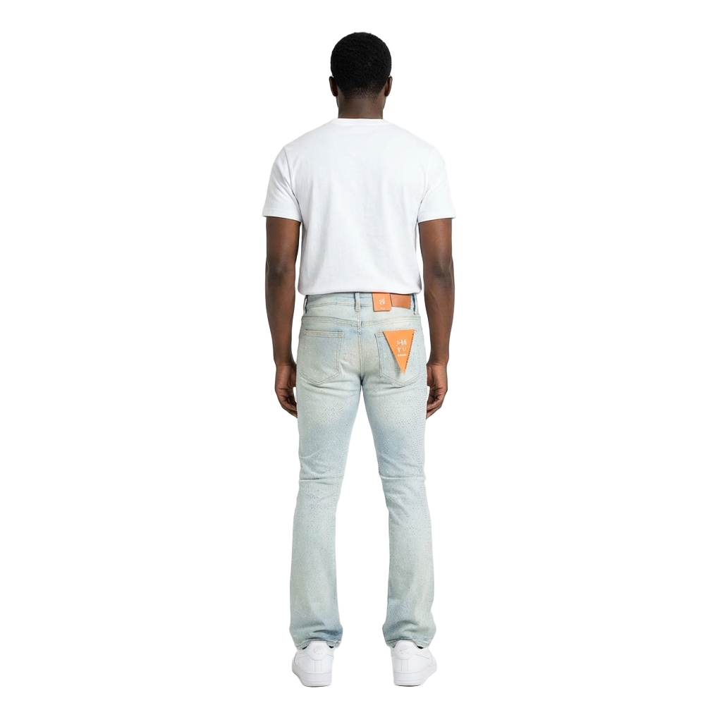 Men's Light Wash Crystal Rhinestone Straight Leg Jeans