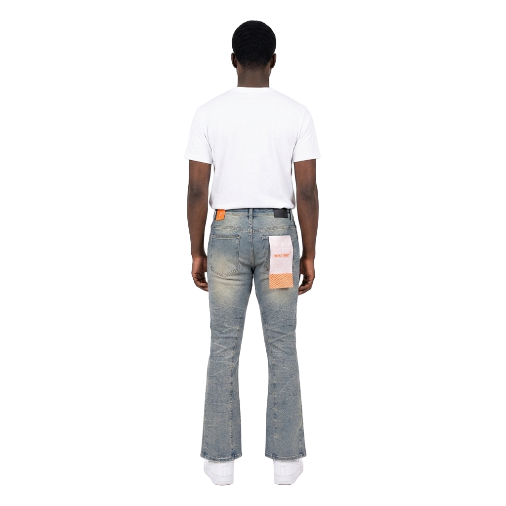 Men's Studded Frayed Seam Bootcut Jeans | Light Vintage