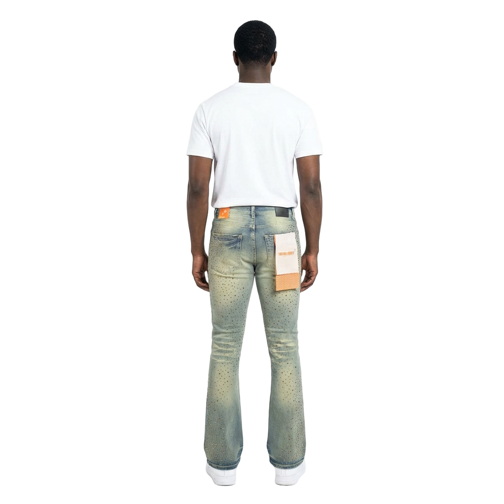 Men's Flare Leg Rhinestone Jeans | Vintage Blue