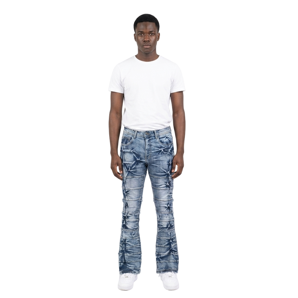 Men's Tie Dye Boot Cut Jeans  | Light Indigo
