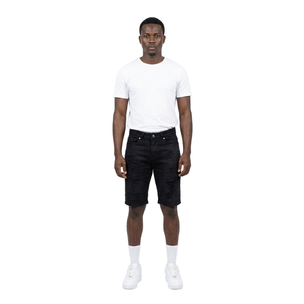 Men's Ripped Distressed Denim Jean Shorts | Jet Black