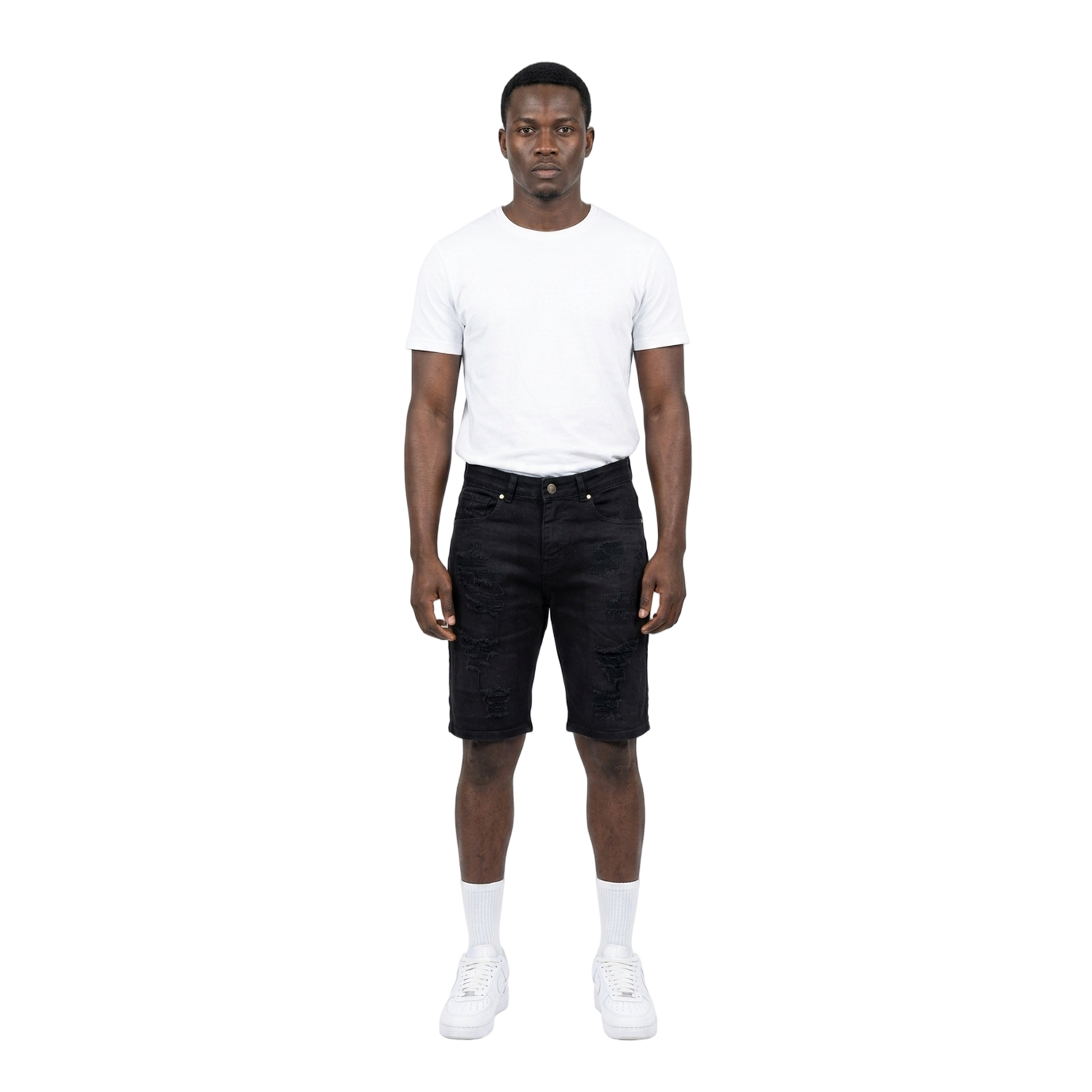 Men's Ripped Distressed Denim Jean Shorts | Jet Black