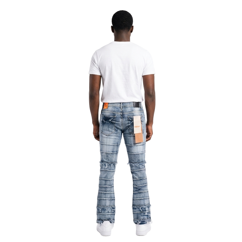 Men's Tie Dye Boot Cut Jeans  | Light Indigo
