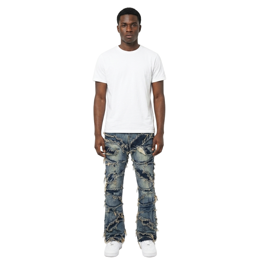 Men's Frayed Slashed Boot Cut Jeans | Indigo