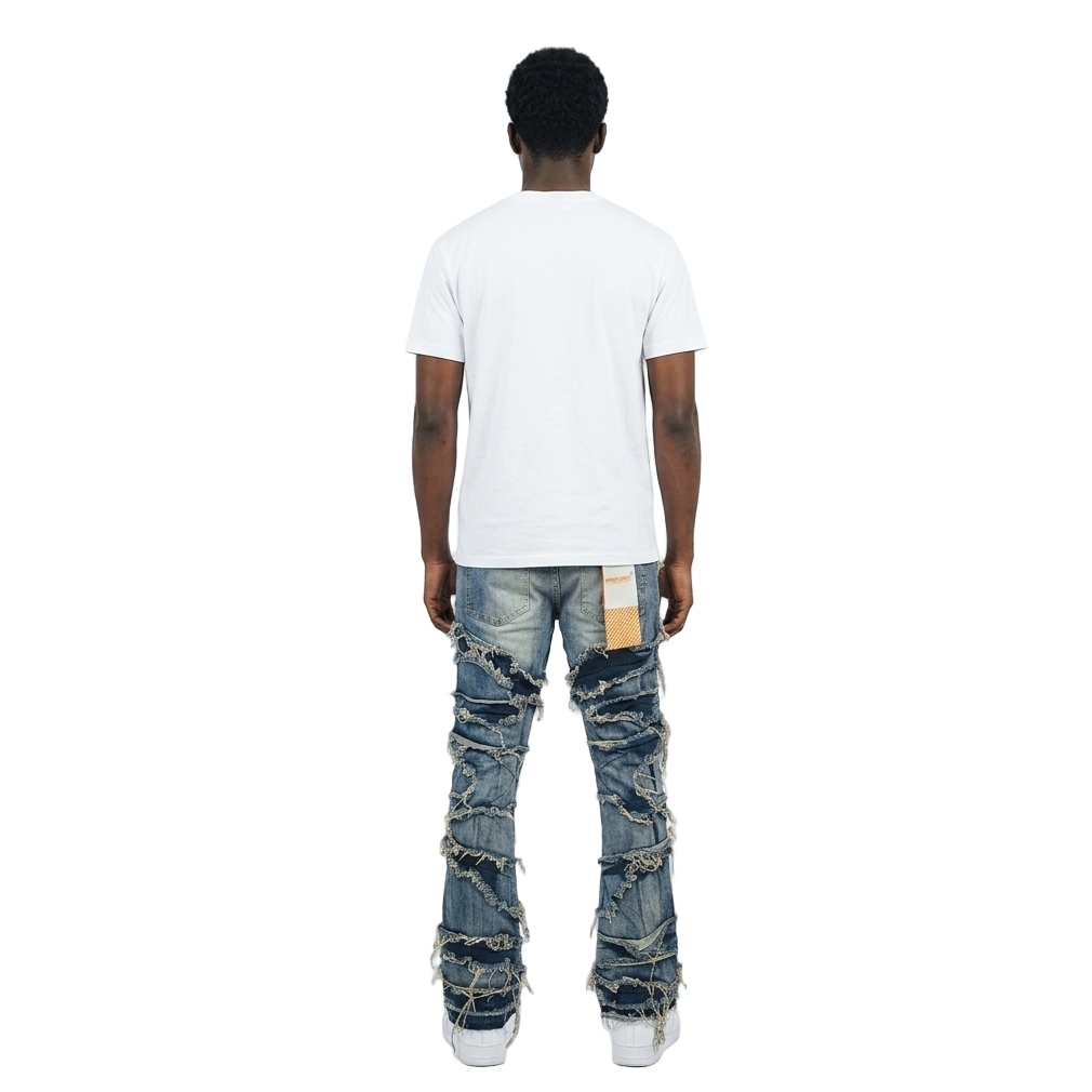 Men's Frayed Slashed Boot Cut Jeans | Indigo