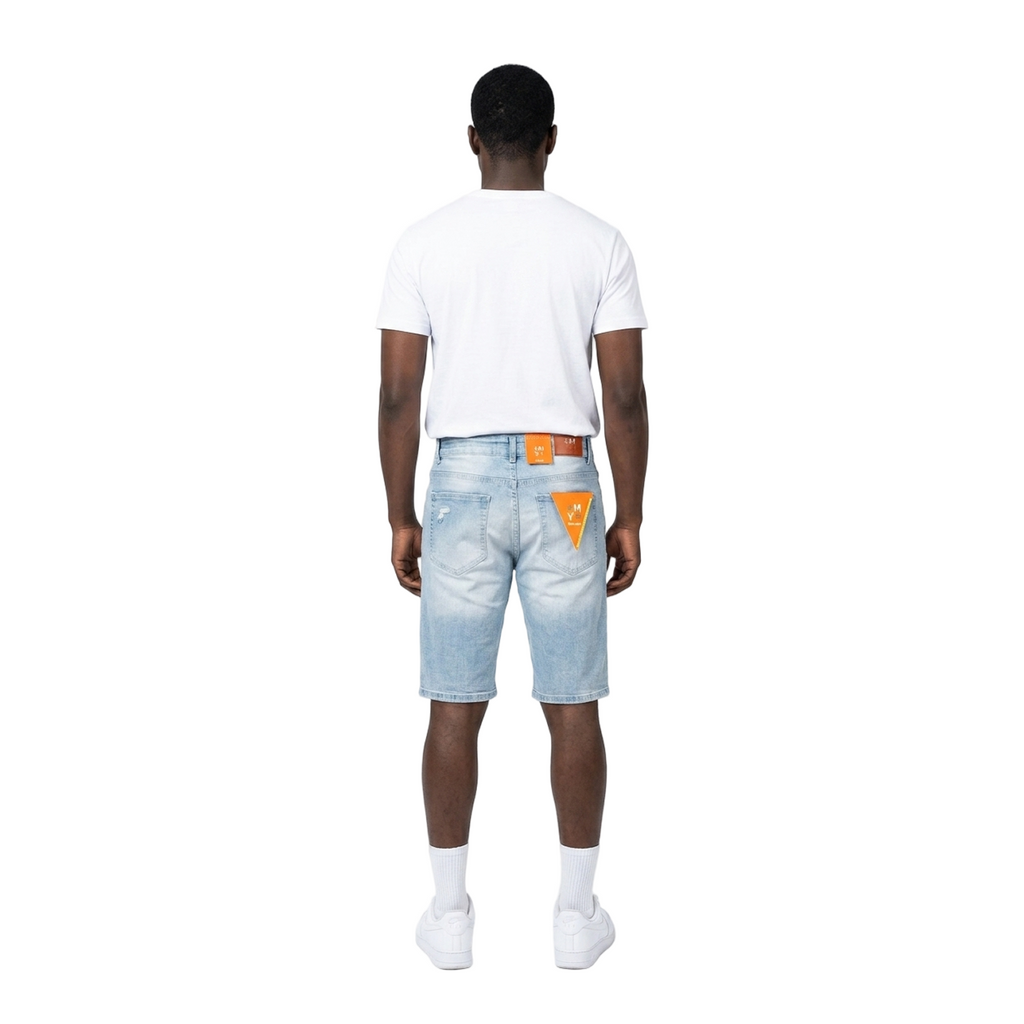 Men's Ripped Distressed Denim Jean Shorts | Light Blue