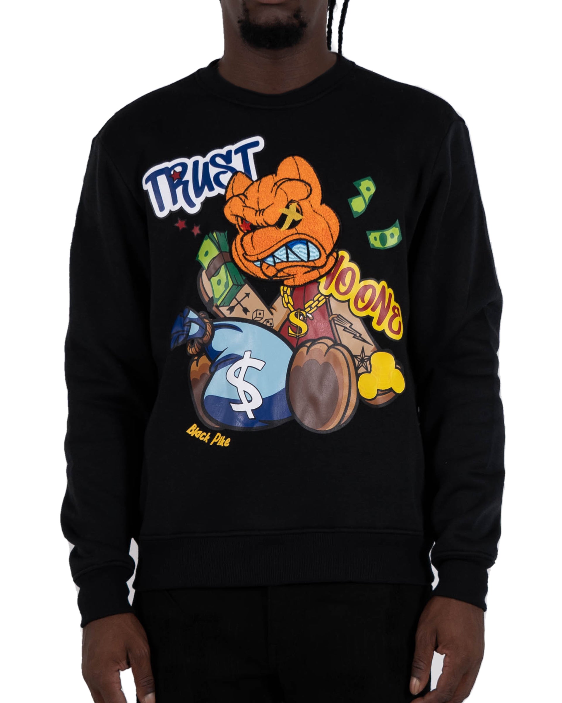 Men's "Trust No One" Graphic Embroidered Sweatshirt | Black