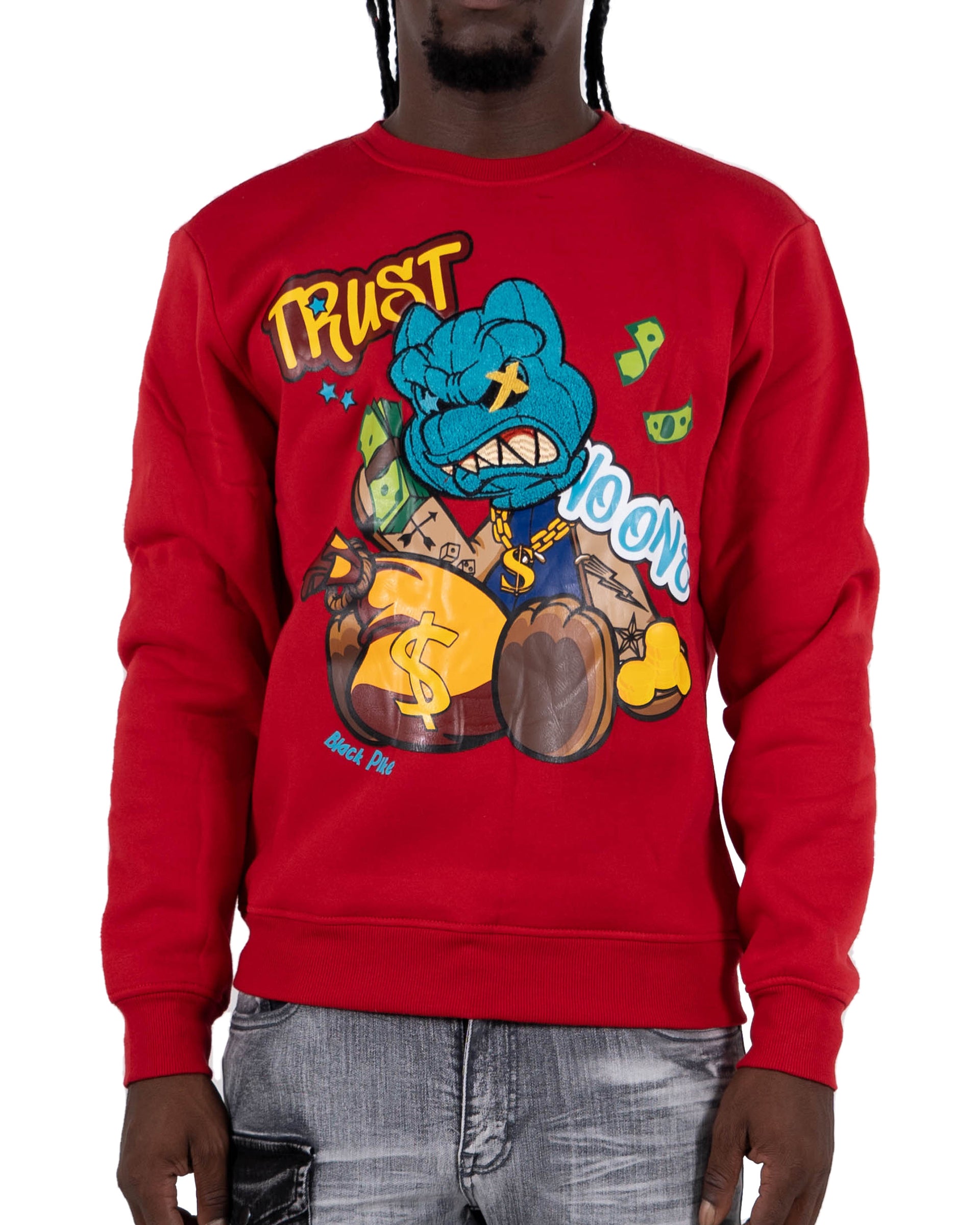 Men's "Trust No One" Graphic Embroidered Sweatshirt | Red