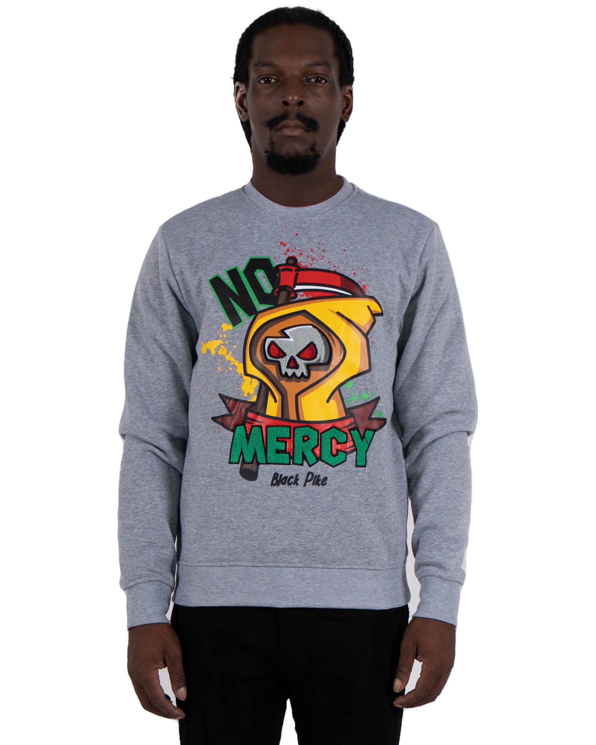 Men's "No Mercy" Graphic Embroidered Sweatshirt | Heather Grey