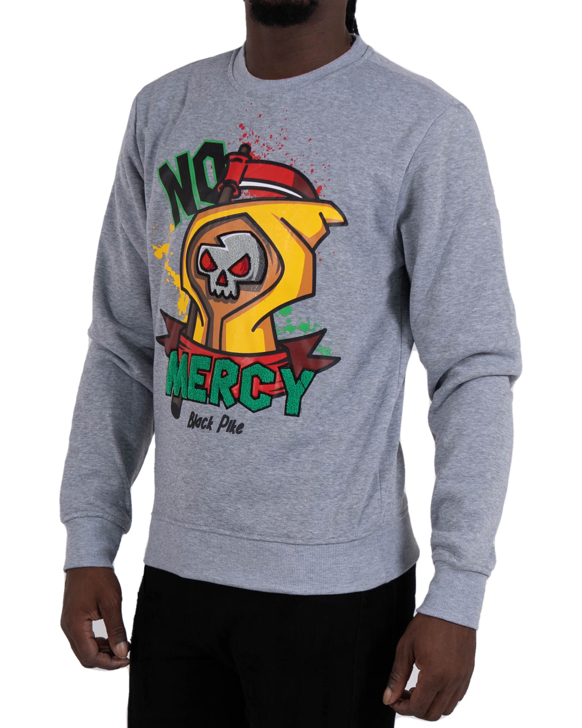 Men's "No Mercy" Graphic Embroidered Sweatshirt | Heather Grey