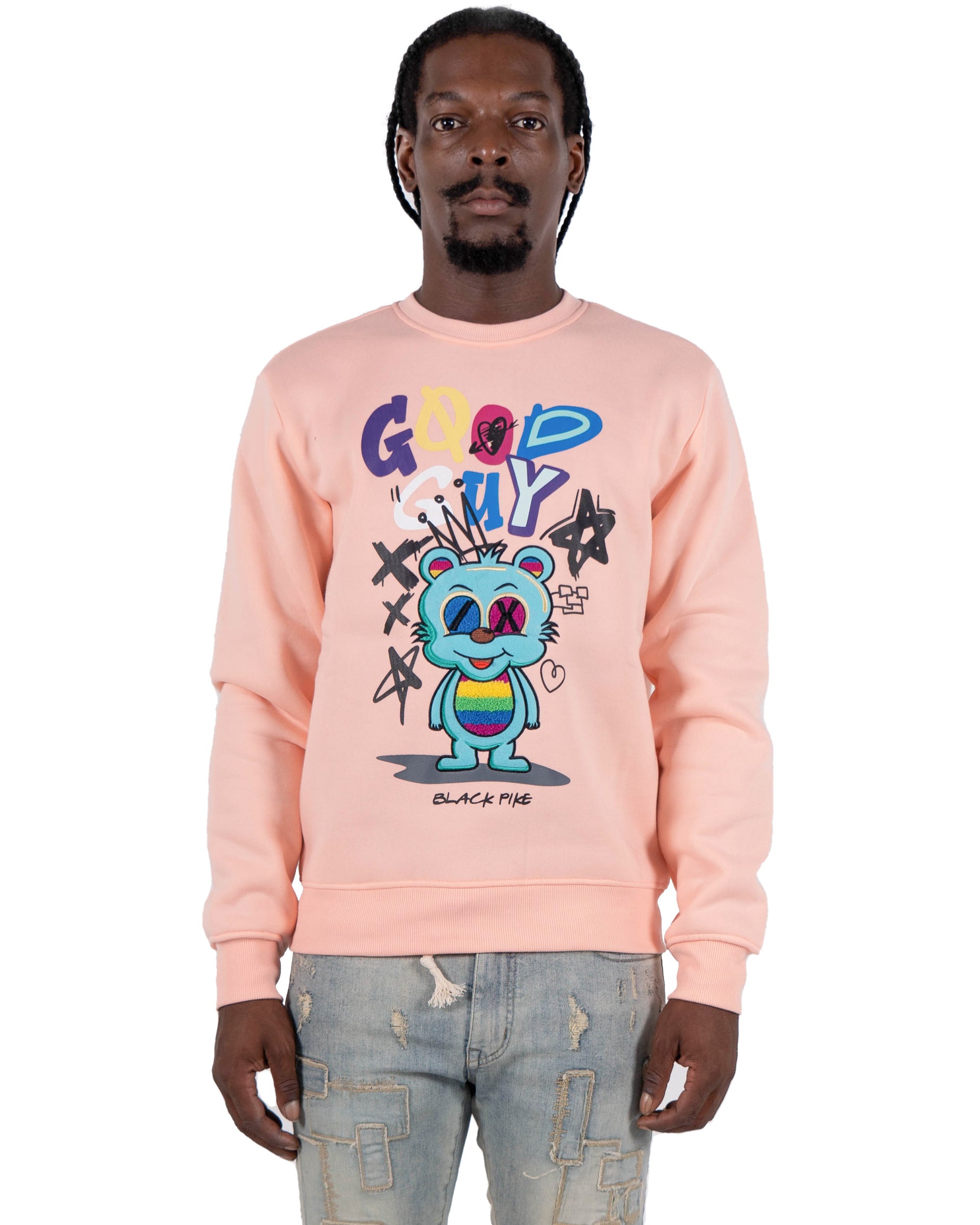 Men's "Good Guy" Graphic Embroidered Sweatshirt | Light Pink