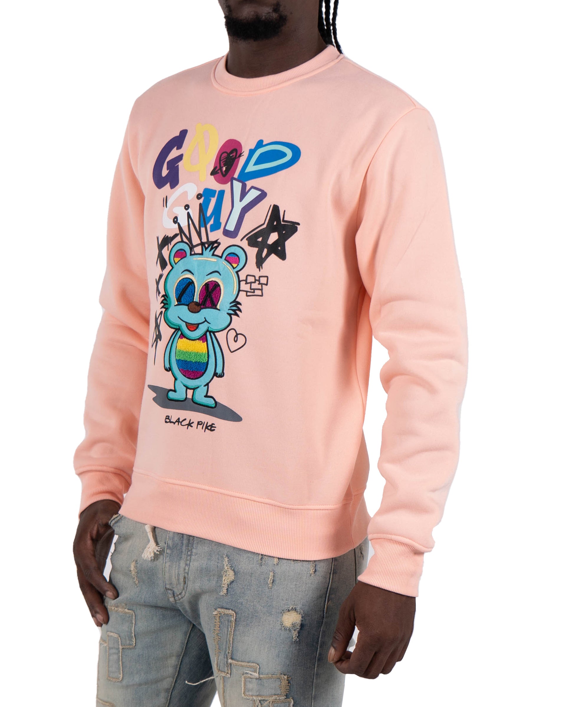 Men's "Good Guy" Graphic Embroidered Sweatshirt | Light Pink