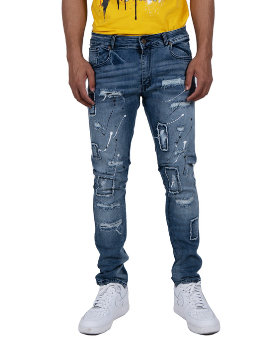 JACKSON | Slim Fit Distressed Denim Jeans in Medium Blue