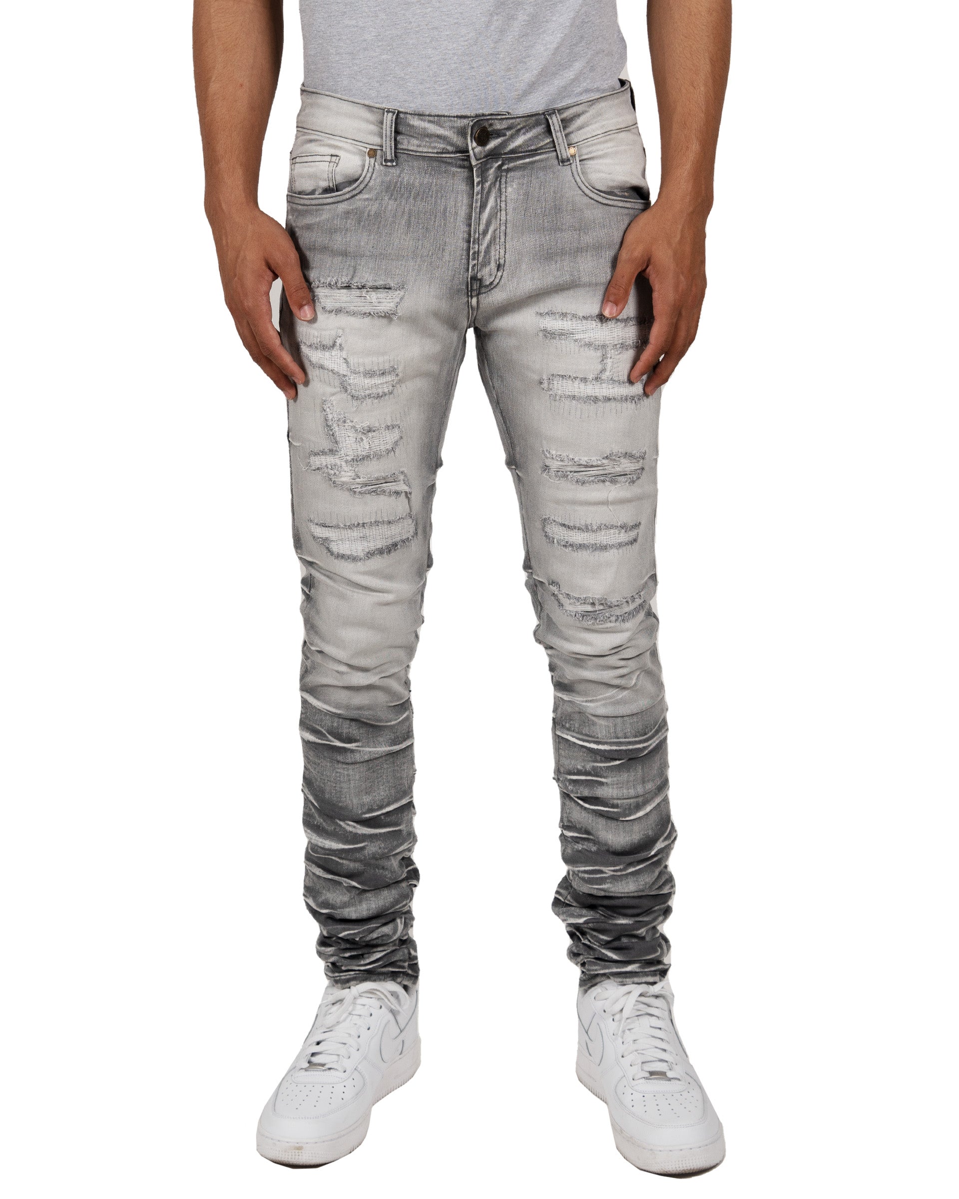 MONROE | Skinny Fit Stacked Leg Denim Jeans in Grey