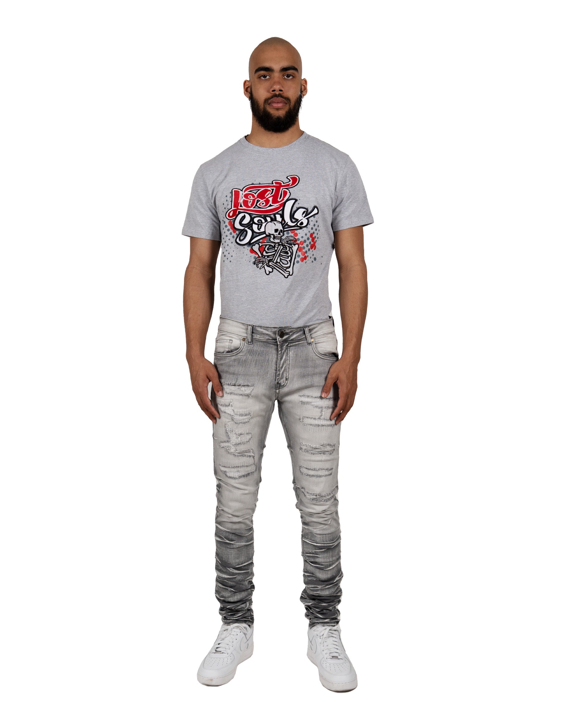 MONROE | Skinny Fit Stacked Leg Denim Jeans in Grey