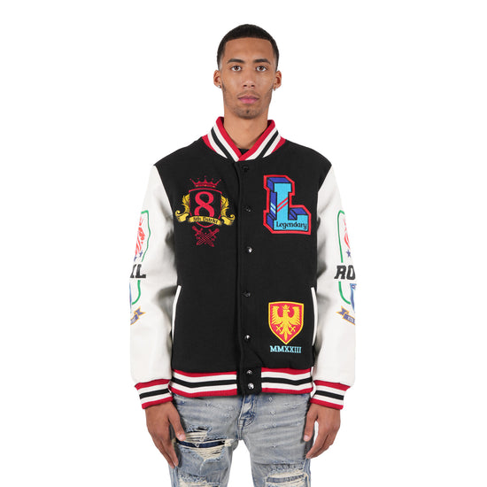 Men's "Legendary Lion" Varsity Bomber Jacket | Black