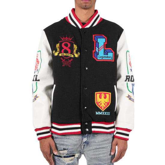 Men's "Legendary Lion" Varsity Bomber Jacket | Black