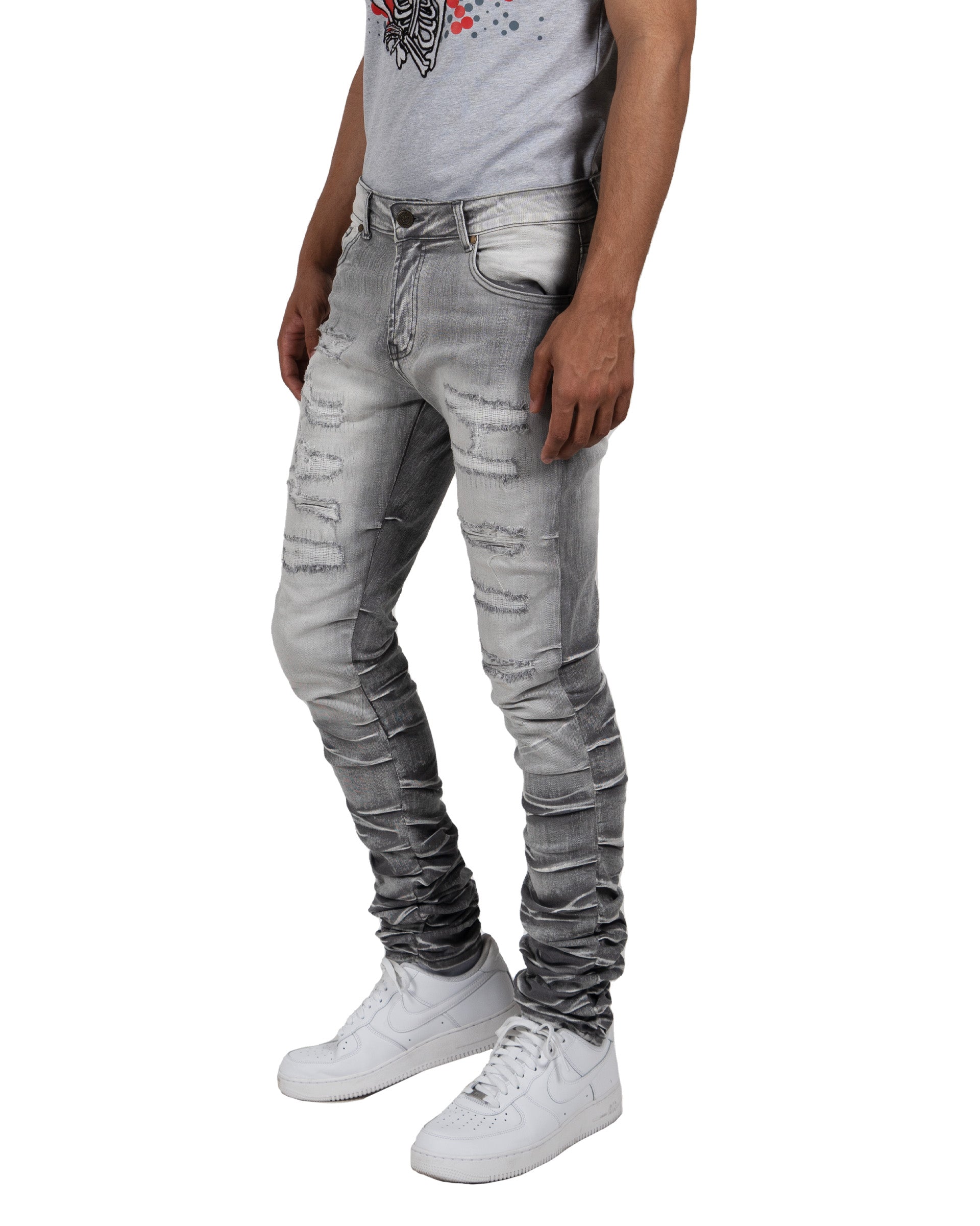 MONROE | Skinny Fit Stacked Leg Denim Jeans in Grey
