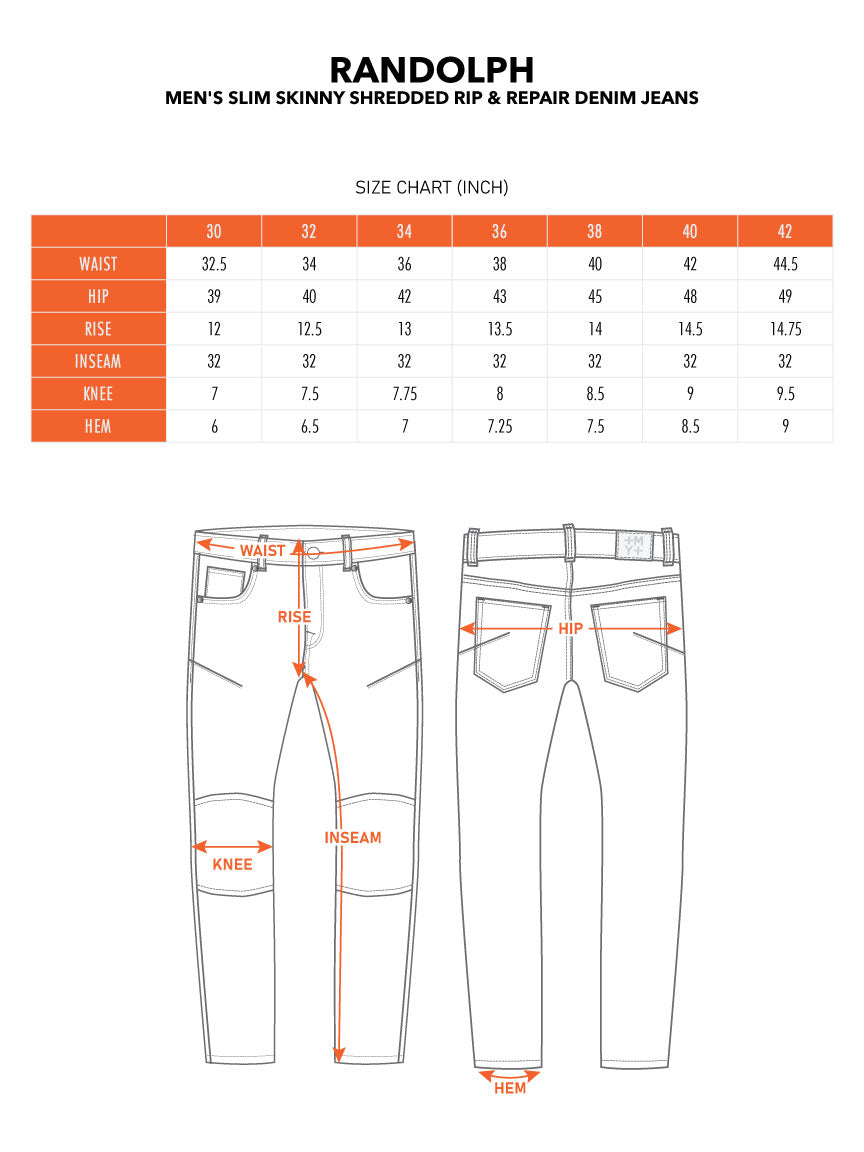 RANDOLPH | Men's Slim Skinny Shredded Rip & Repair Denim Jeans in Jet Black