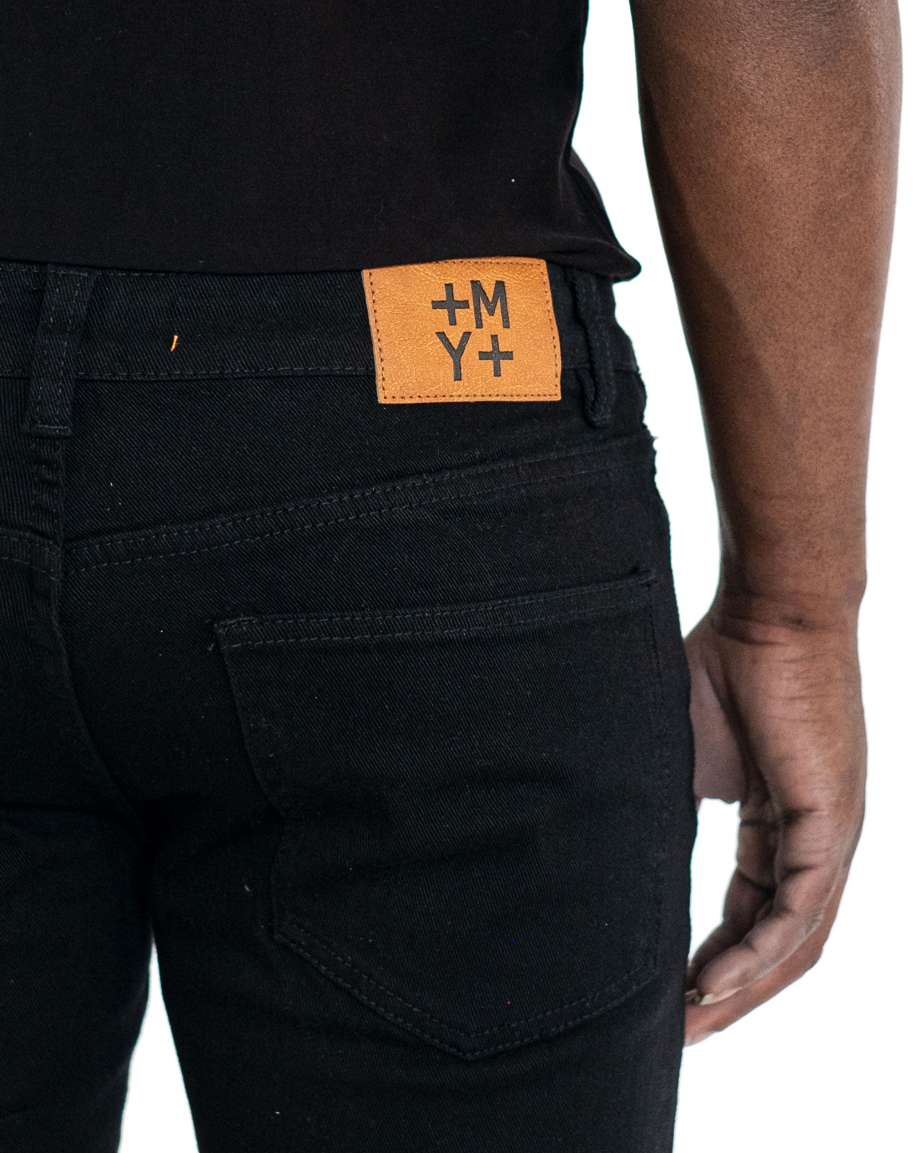 CANAL | Men's Slim Straight Stitch Detail Rip & Repair Denim Jeans in Black Lava