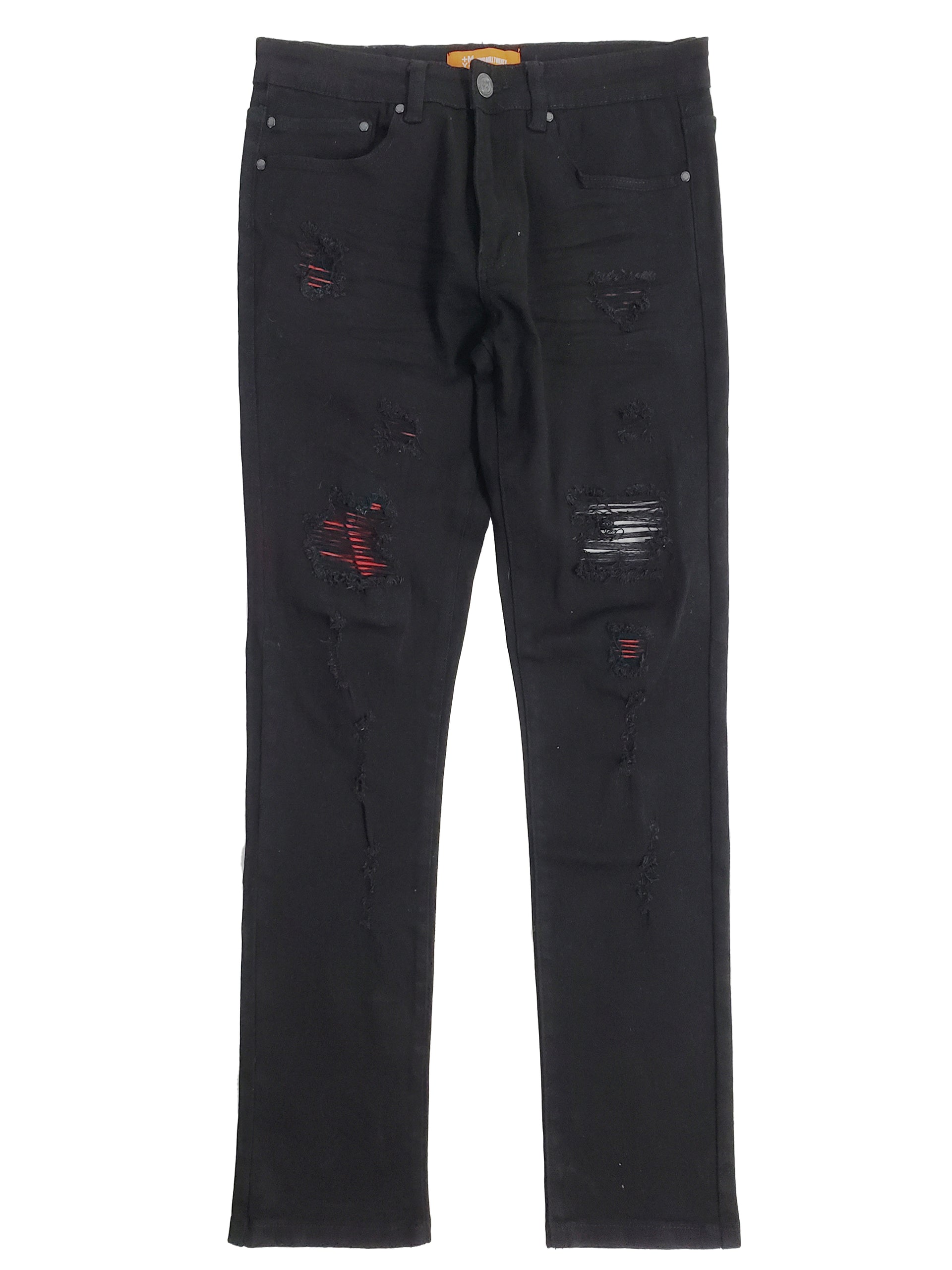 CANAL | Men's Slim Straight Stitch Detail Rip & Repair Denim Jeans in Black Lava