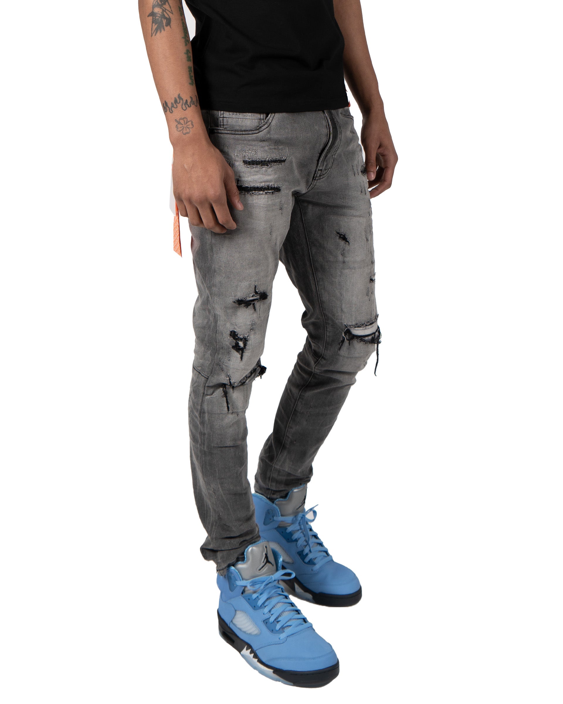 IRVING | Slim Skinny Distressed Ripped Denim Jeans in Pluto Grey