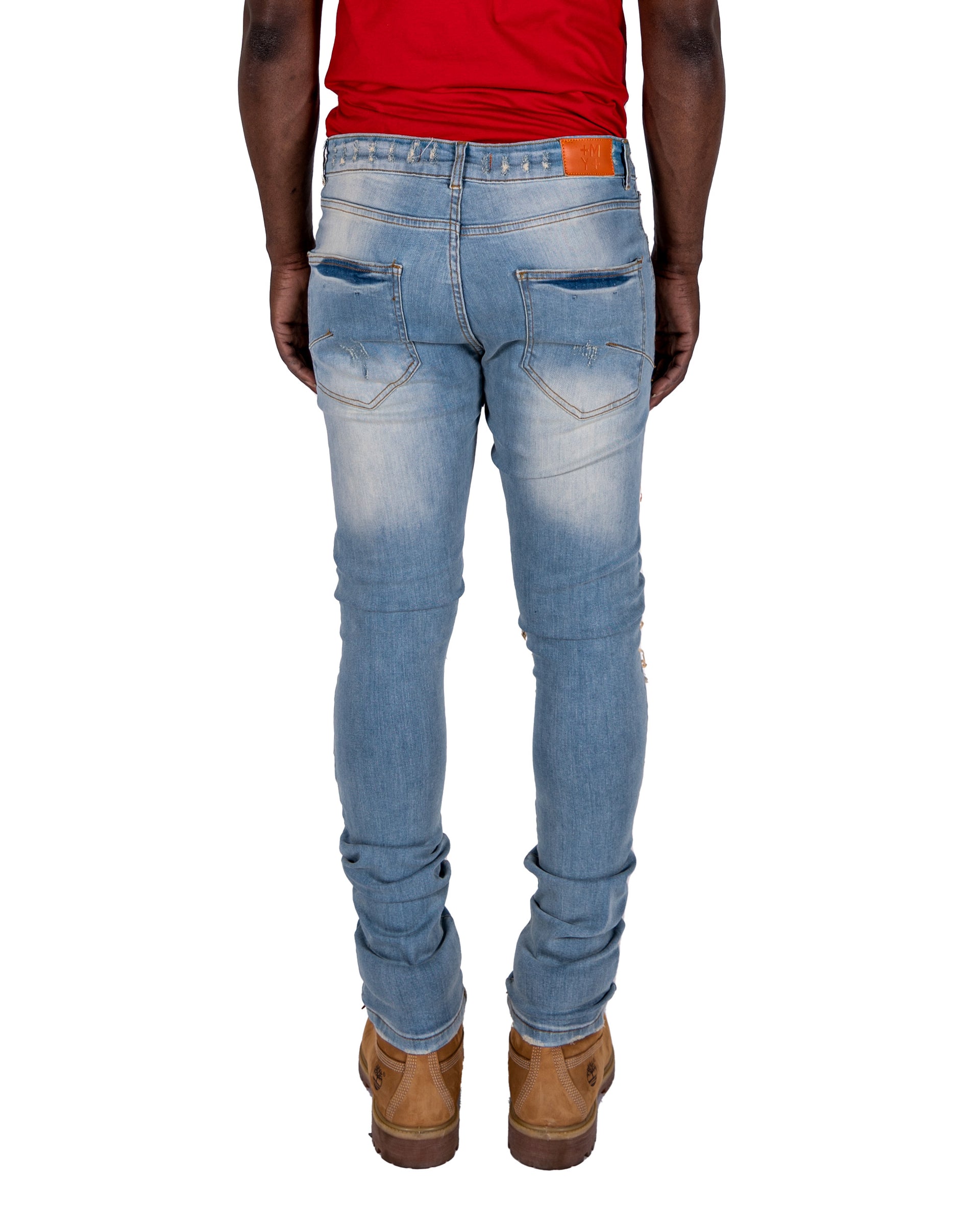RANDOLPH | Men's Slim Skinny Shredded Rip & Repair Denim Jeans in Vintage