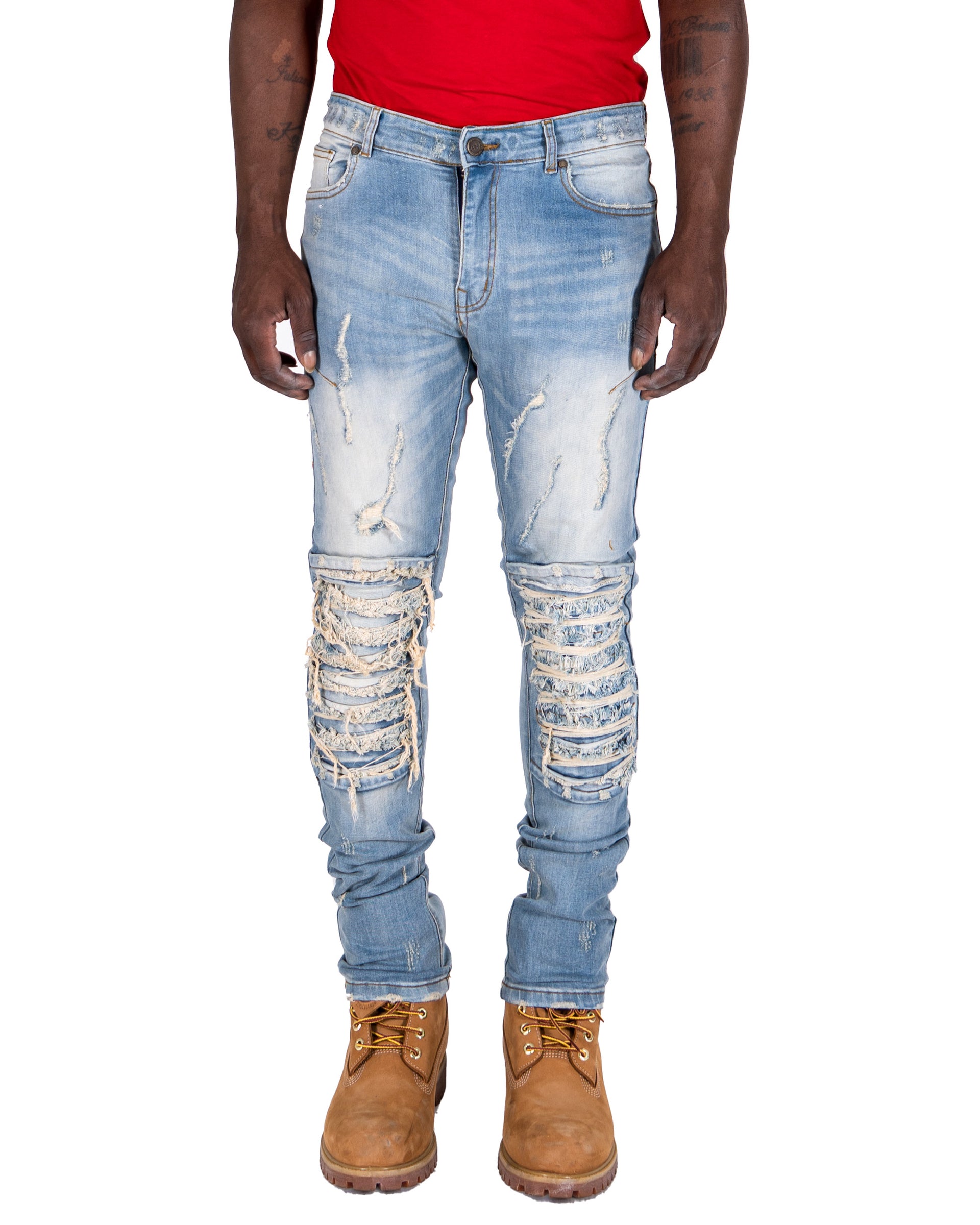 RANDOLPH | Men's Slim Skinny Shredded Rip & Repair Denim Jeans in Vintage