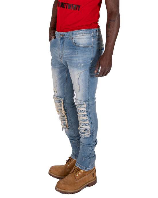 RANDOLPH | Men's Slim Skinny Shredded Rip & Repair Denim Jeans in Vintage