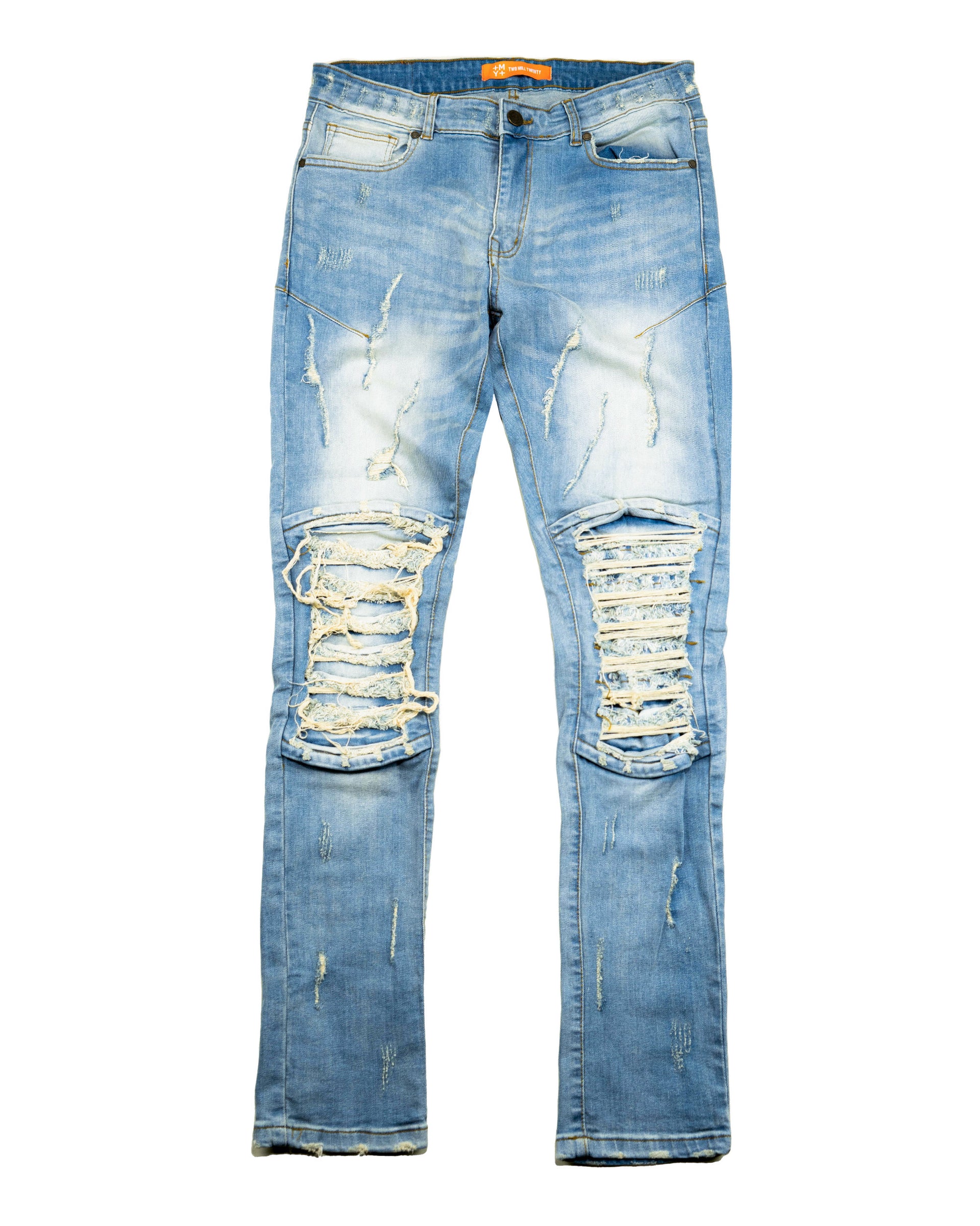 RANDOLPH | Men's Slim Skinny Shredded Rip & Repair Denim Jeans in Vintage