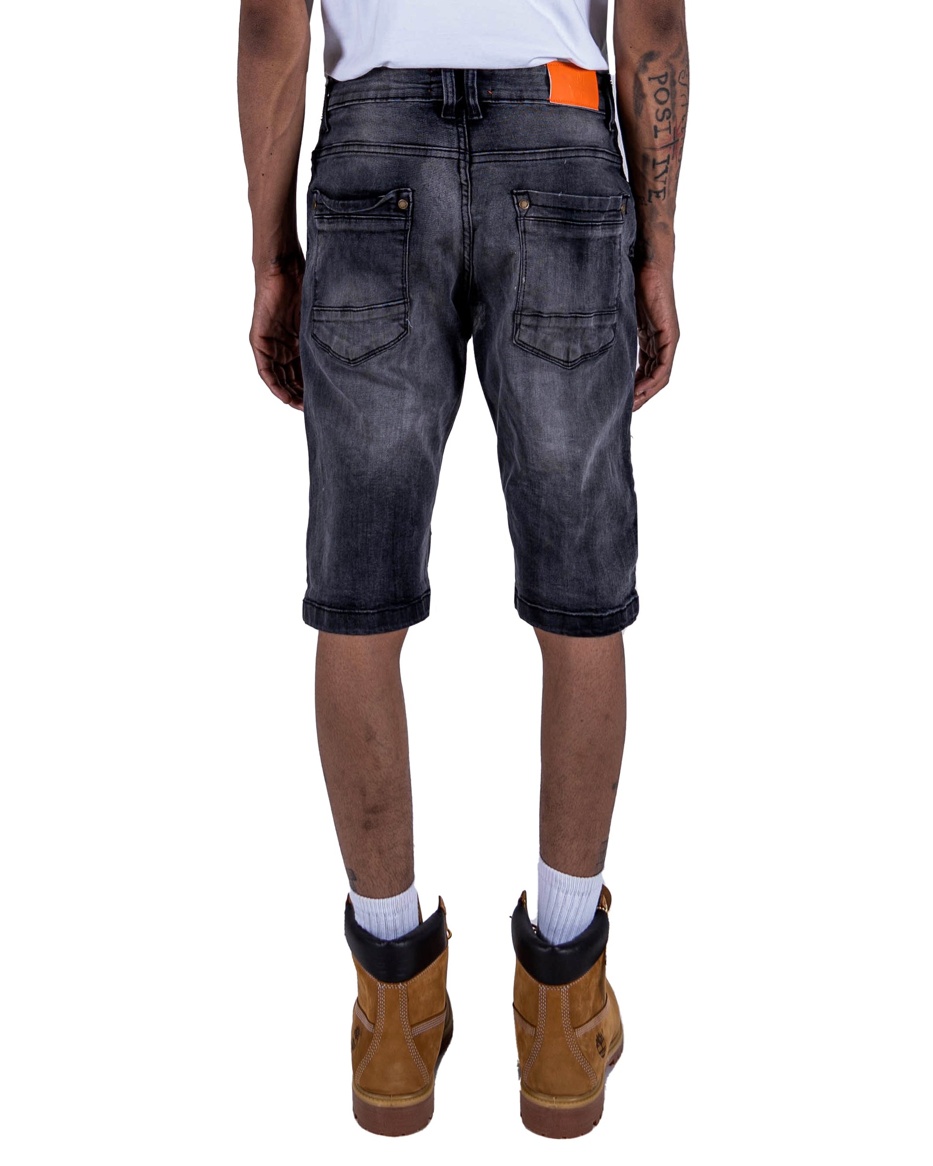 HARRISON | Men's Classic Fit Carpenter Style Distressed Denim Jean Shorts in Black Asphalt