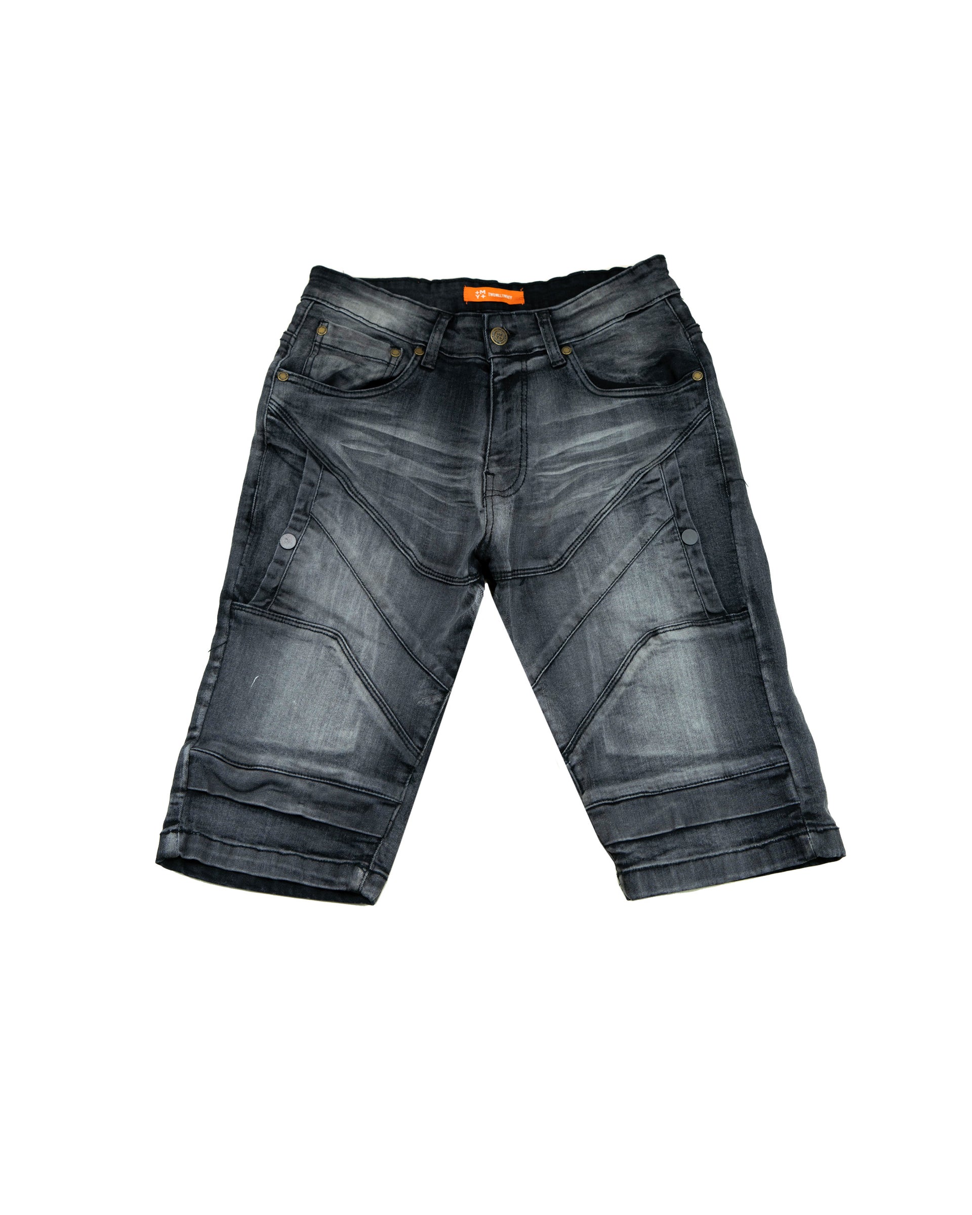 HARRISON | Men's Classic Fit Carpenter Style Distressed Denim Jean Shorts in Black Asphalt