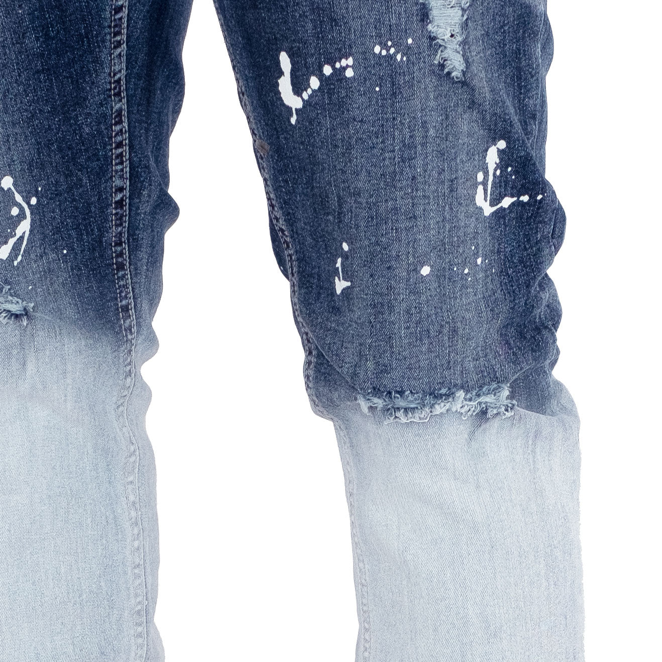 KEDZIE | Men's Slim Fit Rip & Repair with Splatter Paint in Light Stonewash Blue