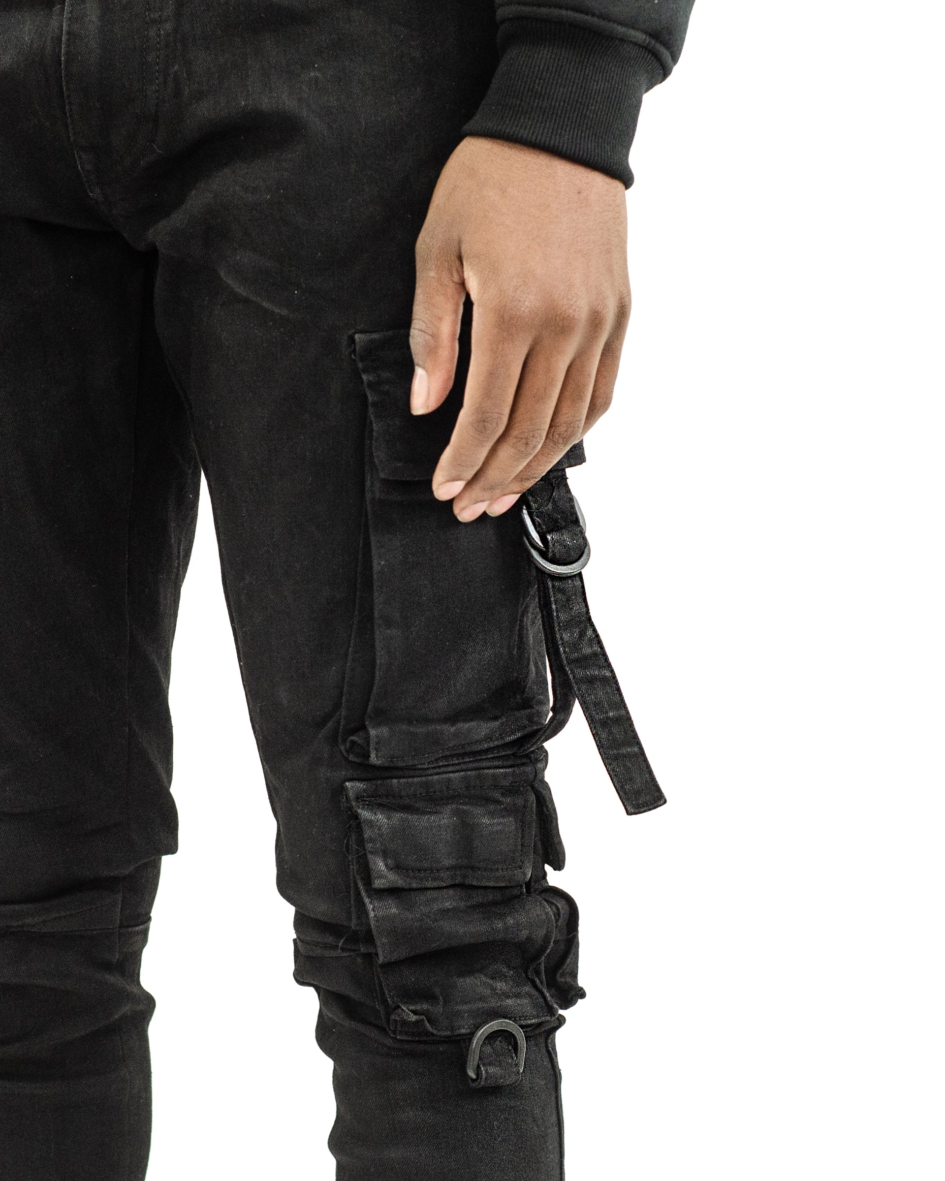 ROSCOE | Slim Fit Cargo Utility Pocket Urban Denim Jeans in Black